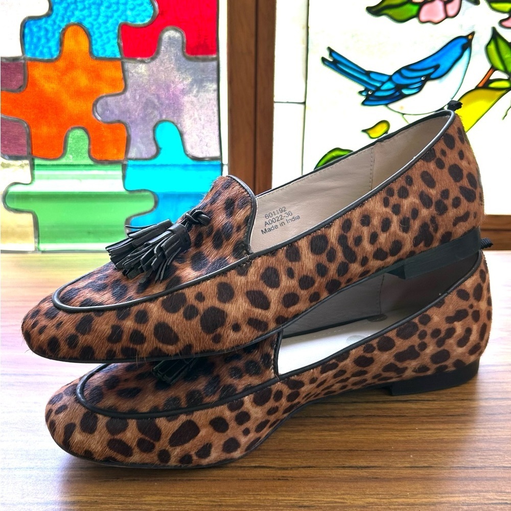Boden Calf Hair Leopard Tassel Loafer Size 5.5 Animal‎ Print Ines Flats - Picture 7 of 10